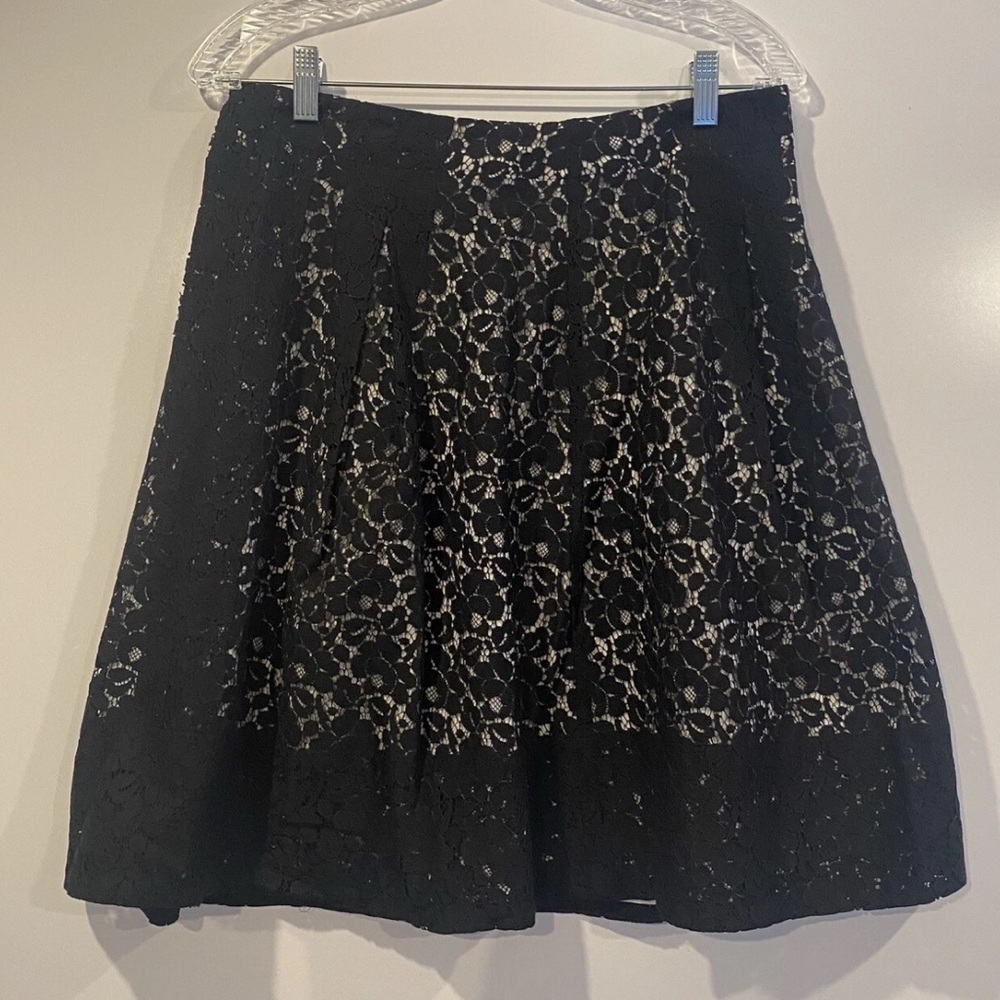 Talbots Petites Black Lace Overlay A Line Pleated Skirk